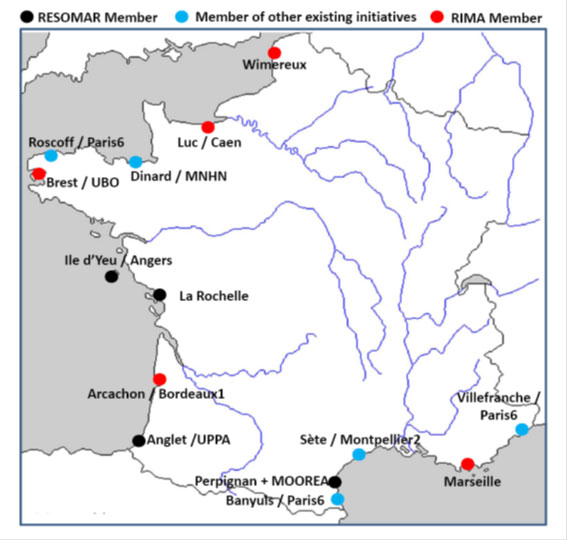 Localisation géographique des stations partenaires de RIMA